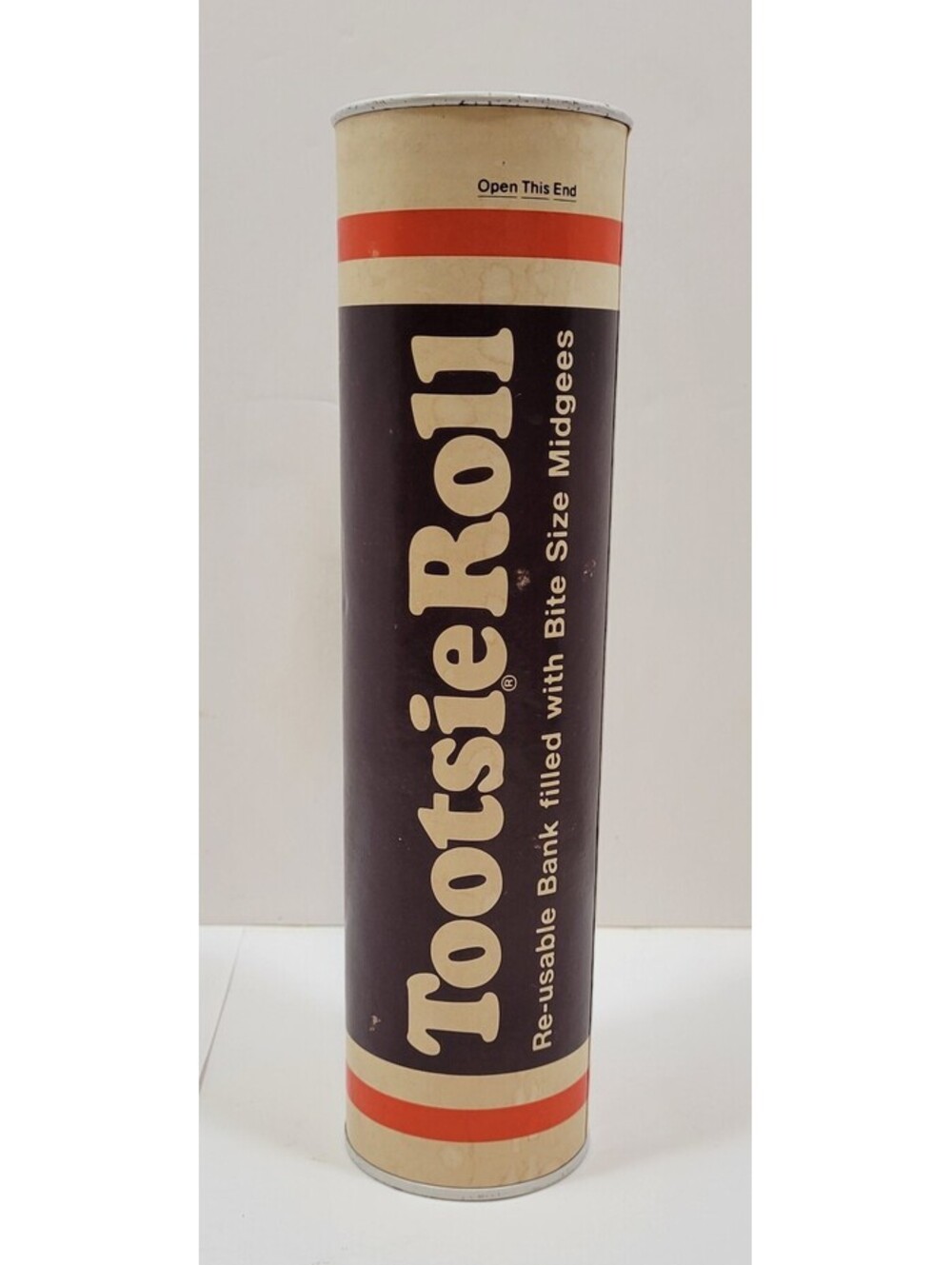 Vintage Tootsie Roll Tube Bank 9” -  Metal Lid and Bottom